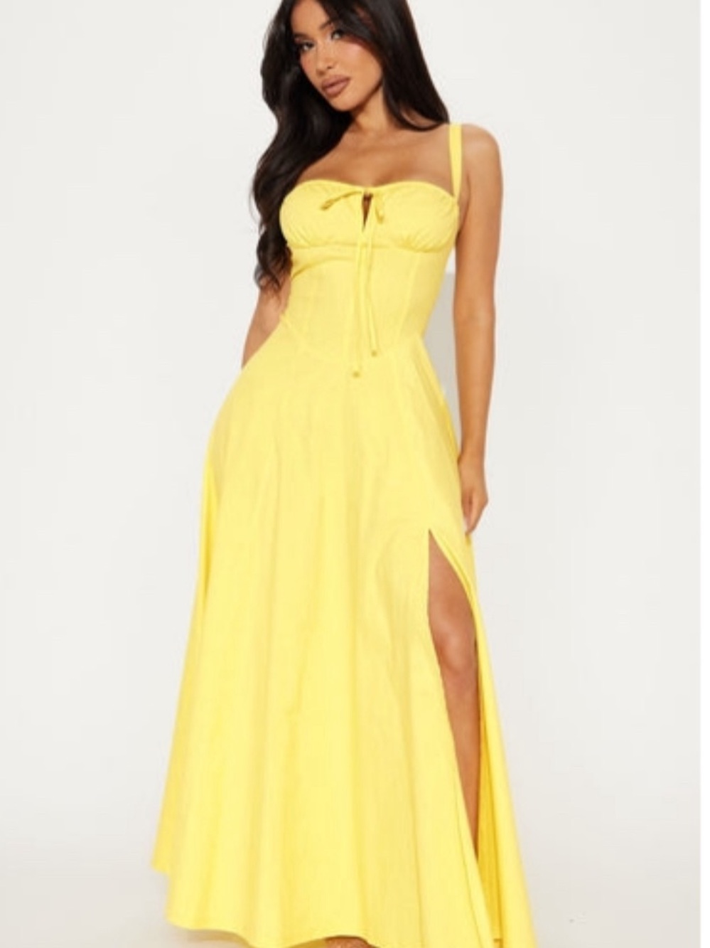 Sunny Yellow Maxi Dress with Front Tie and Side Slit